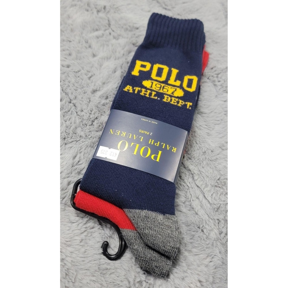 Polo Ralph Lauren Socks Mens 10-13 Navy Red 1967 Athletic Dept 2 Pack Mid Calf